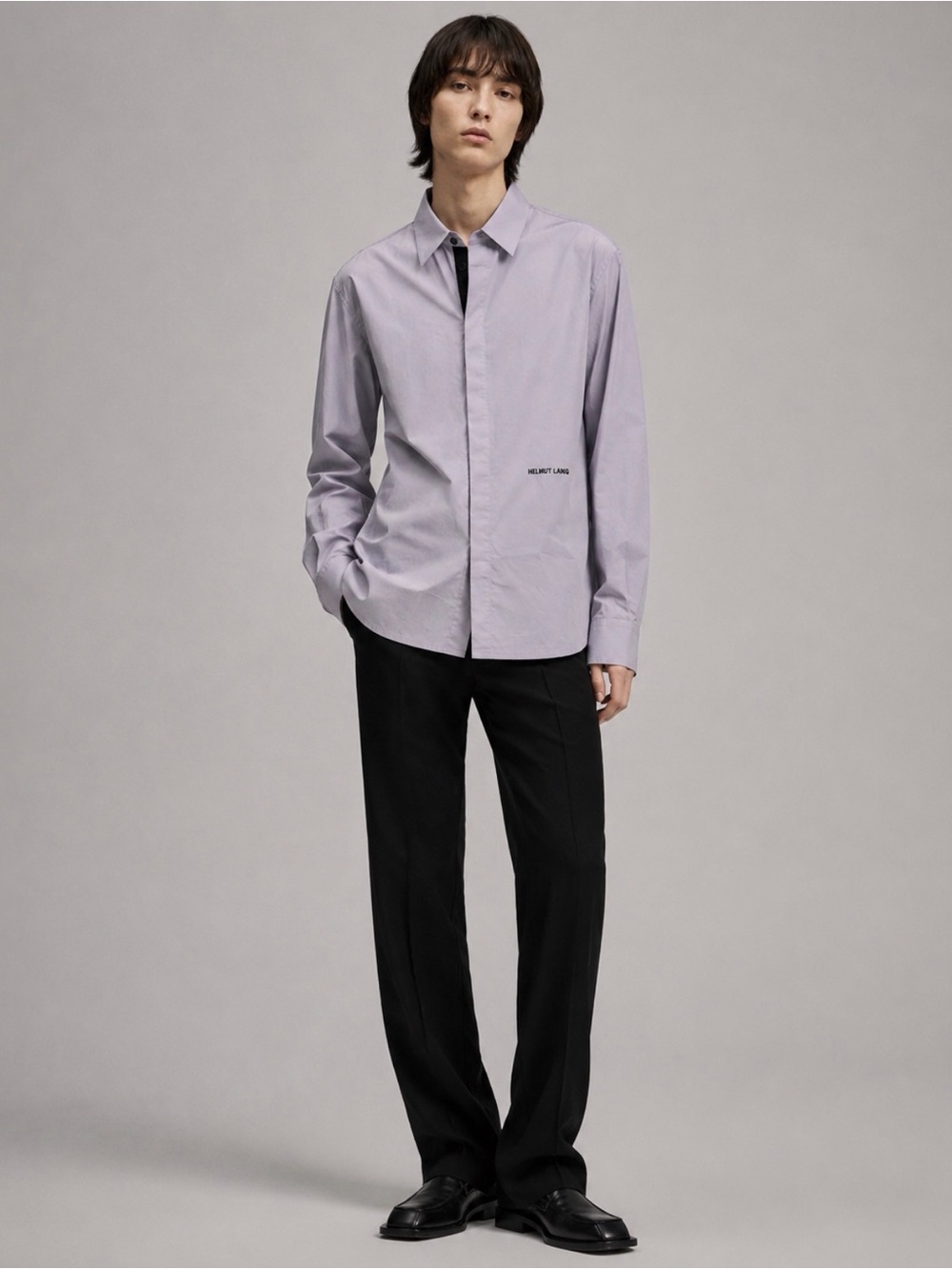 Helmut Lang Lilac Cotton Logo Shirt Mens Unisex Hidden Button Size Large $ 350